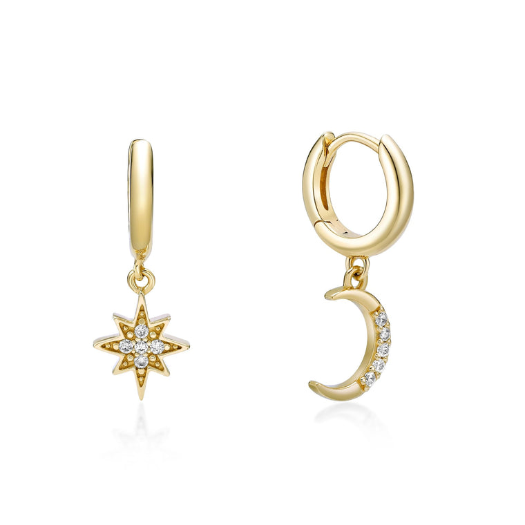 Star and Moon Huggie Earrings