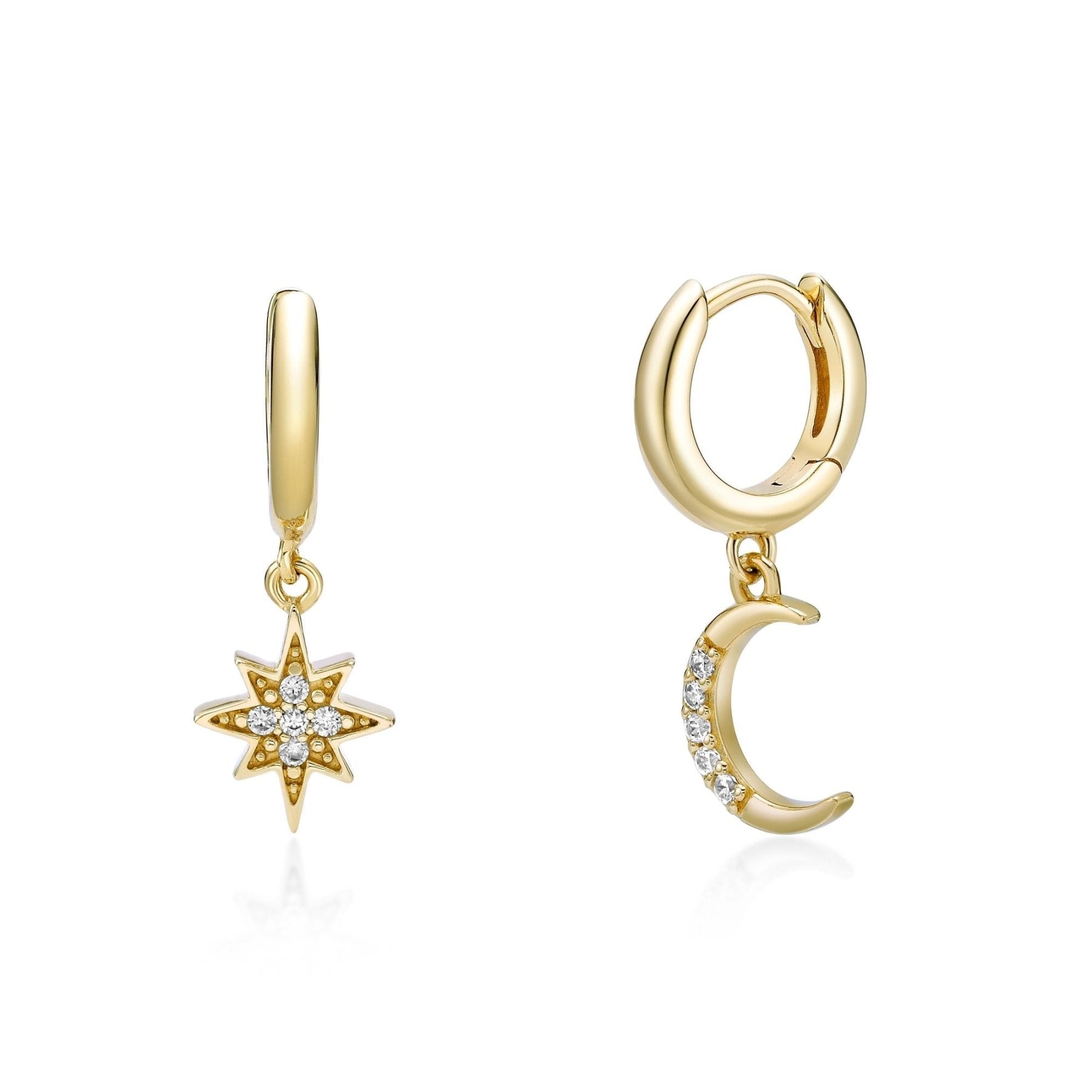 Star and Moon Huggie Earrings