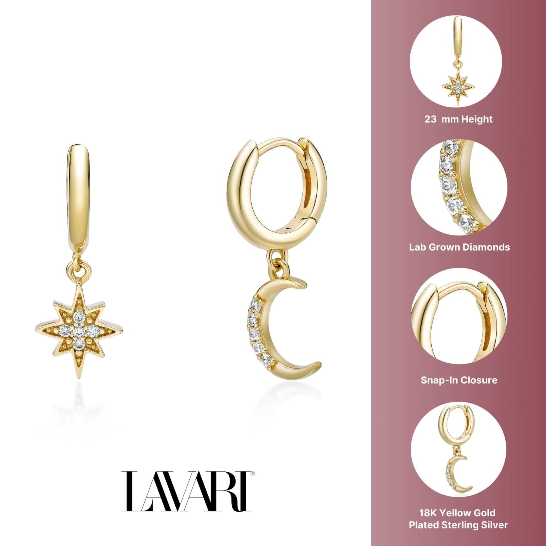 Star and Moon Huggie Earrings