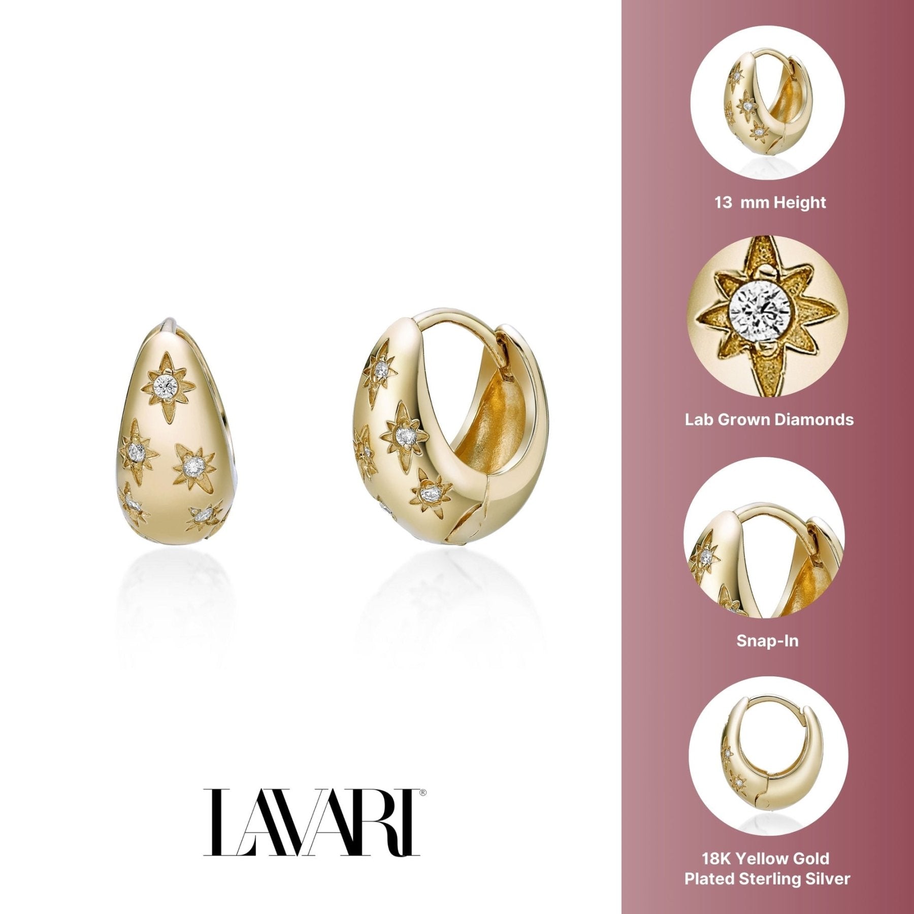 Lab Grown Diamond Thick Star Hoop Earrings