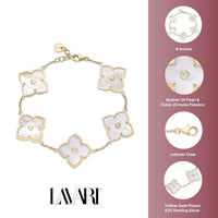 Mother of Pearl and Cubic Zirconia Flower Bracelet in Yellow Gold-Plated Sterling Silver