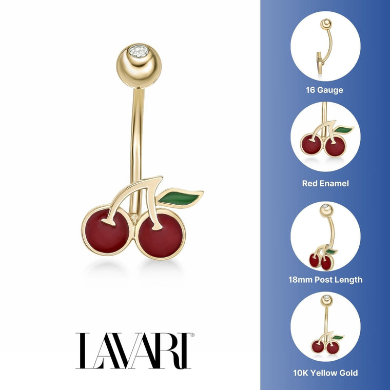 Cherry Enamel Belly Ring - 16G