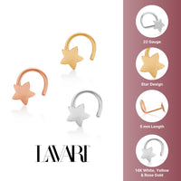 14K Gold Screw Astral Nose Ring Set - 22G