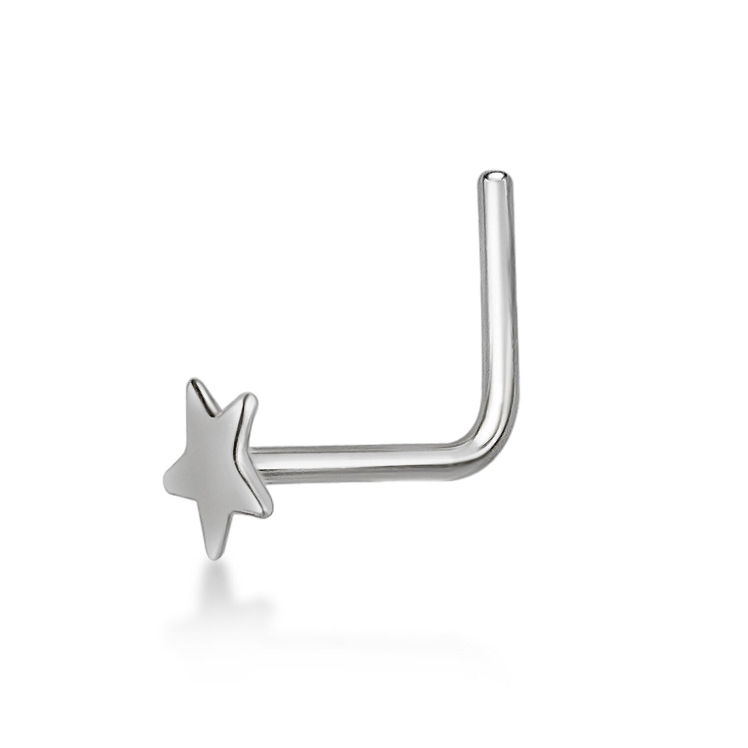 14K Gold L-Shaped Star Nose Ring - 20G