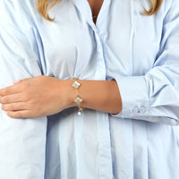 Mother of Pearl and Cubic Zirconia Flower Bracelet in Yellow Gold-Plated Sterling Silver