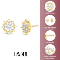 0.125 cttw Natural Diamond Snowflake Stud Earring in Yellow Gold Plated Sterling Silver