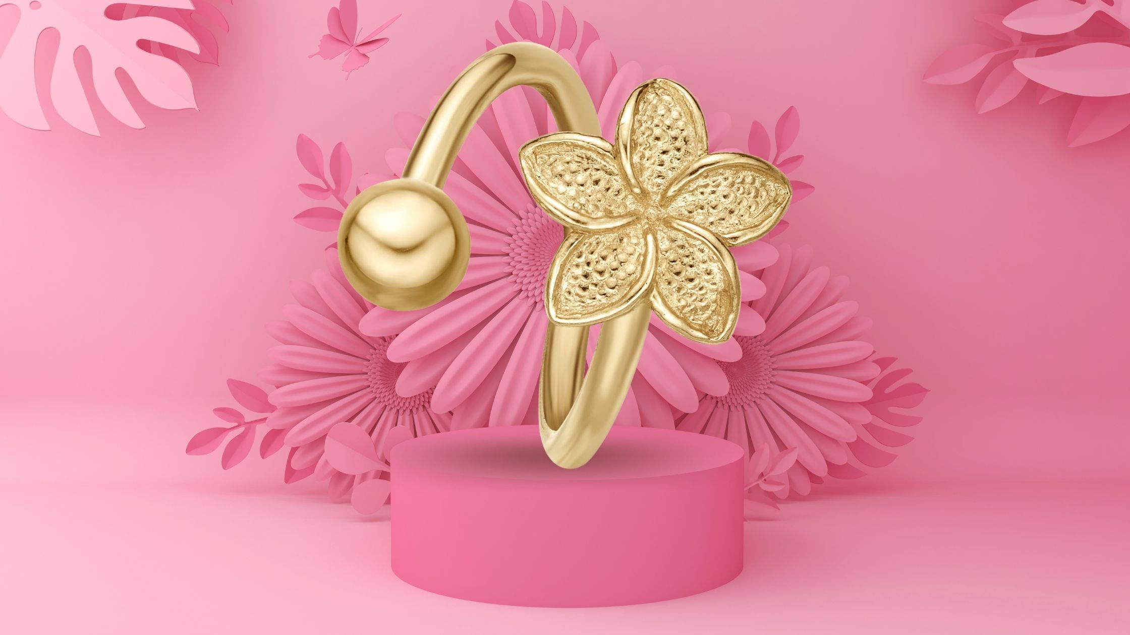Lavari Jewelers Women’s Lotus Flower Twist Belly Ring, 10K Yellow Gold, 16 Gauge, 9 MM
