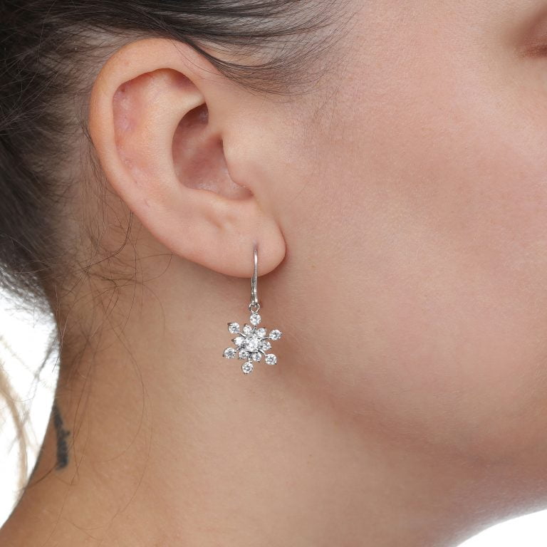 Lavari Jewelers Women’s Flurry Snowflake Dangle Earrings with Fish Hook