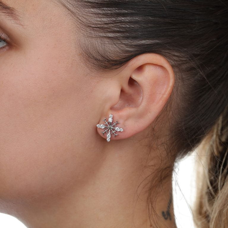 Lavari Jewelers Women’s Snowflake Stud Earrings with Friction Post Back