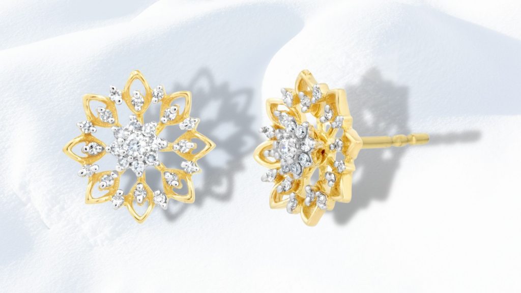Lavari Jewelers Women’s Snowflake Stud Diamond Earrings with Friction Back