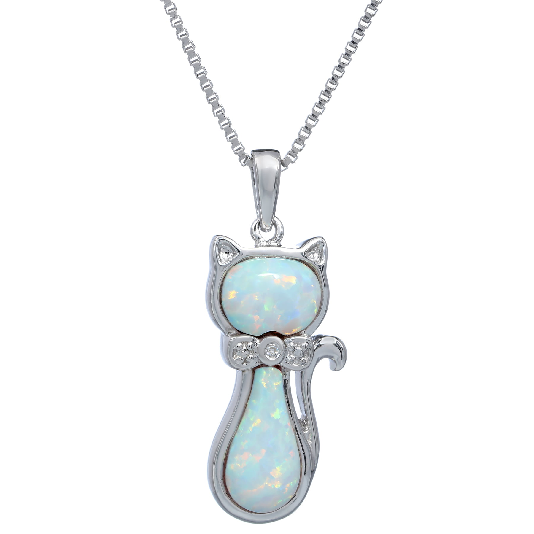 Stera Jewelry Rose Pendant with Oval Created Blue or White Opal 925 Silver Necklace 4 Inches 18 