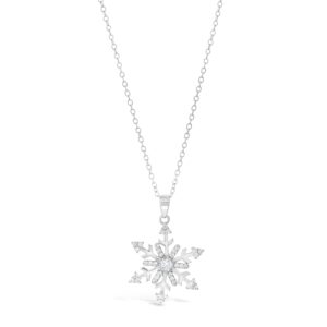 Flurry - Sterling Silver Cubic Zirconia Snowflake Pendant Necklace - 18" Chain