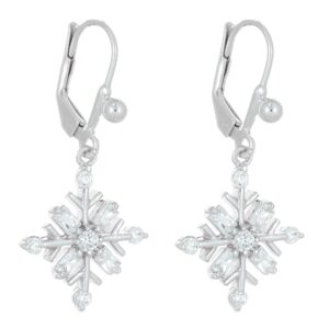 Flurry - Sterling Silver Leverback Snowflake Earrings With Cubic Zirconia