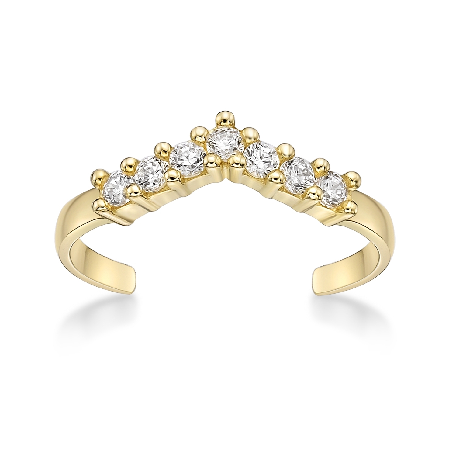 Foot Band Women 14K Solid Yellow Gold Cubic Zirconia Circle Toe Ring Adjustable 