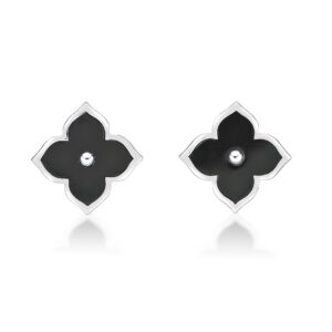 Lavari Jewelers Women's Black Onyx Flower Stud Earrings with Post Back, 925 Sterling Silver, 12 MM