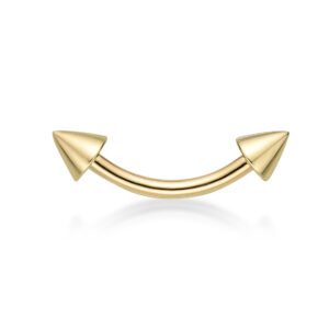 Lavari Jewelers Women's Curved Barbell Eyebrow Ring with Spikes, 14K Yellow Gold, 5/16 Inch, 16 Gauge