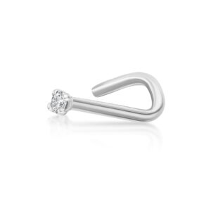 Lavari Jewelers Women's Diamond Curve Stud Nose Ring, 14k White Gold, .01 Carat, 22 Gauge