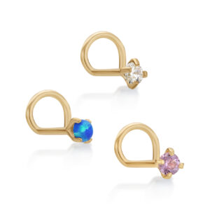 Lavari Jewelers Women's Cubic Zirconia Curve Nose Ring Set, 14K Yellow Gold, 2 MM Blue Pink White Cubic Zirconia, 22 Gauge