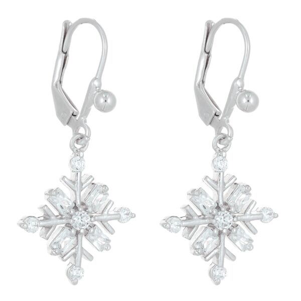 Lavari Jewelers Women's Flurry Snowflake Dangle Earring with Lever Back, 925 Sterling Silver, Cubic Zirconia