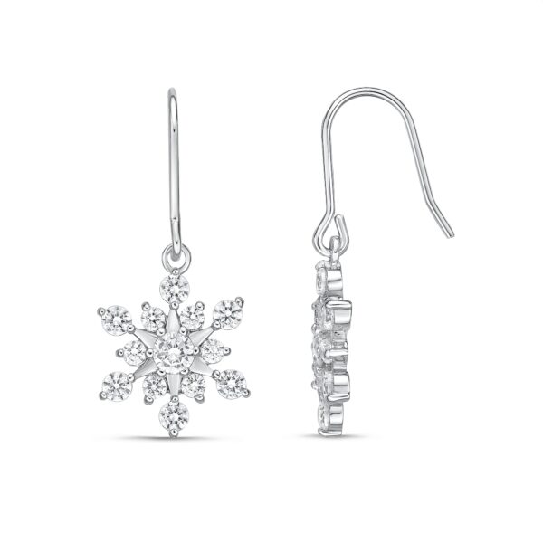 Lavari Jewelers Women's Flurry Snowflake Dangle Earrings with Fish Hook, 925 Sterling Silver, Cubic Zirconia