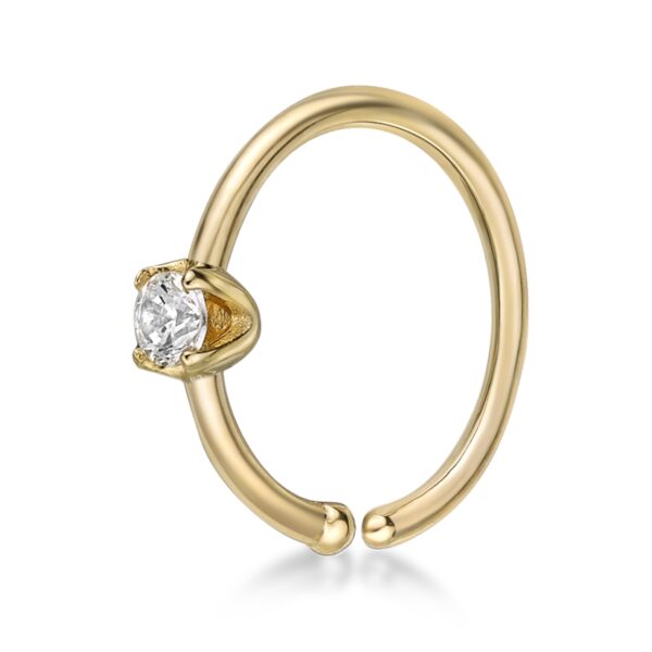 Lavari Jewelers Women's Hoop Nose Ring, 14K Yellow Gold, 2 MM Cubic Zirconia, 22 Gauge