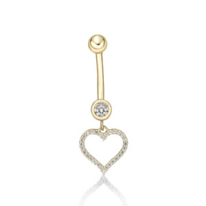 Lavari Jewelers Women's Heart Belly Ring, 10K Yellow Gold, Cubic Zirconia, 16 Gauge, 12 MM
