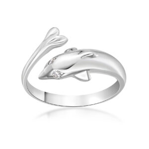 Lavari Jewelers Women's Dolphin Adjustable Toe Ring, 10K White Gold, Cubic Zirconia, 2 MM