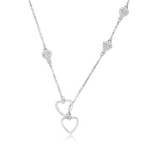 Lavari Jewelers Women's Double Heart Pendant Necklace with Lobster Clasp, 925 Sterling Silver, Cubic Zirconia, 18 Inch