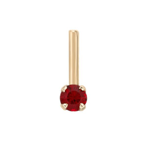 Lavari Jewelers Women's L-Shaped Stud Nose Ring, 14K Yellow Gold, Red Swarovski Crystal, 20 Gauge, 2 MM