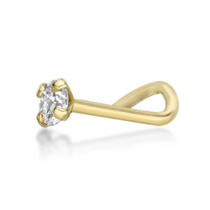 Lavari Jewelers Women's Curved Screw Nose Ring, 14K Yellow Gold, .07 Carat, 20 Gauge, 2.7 MM