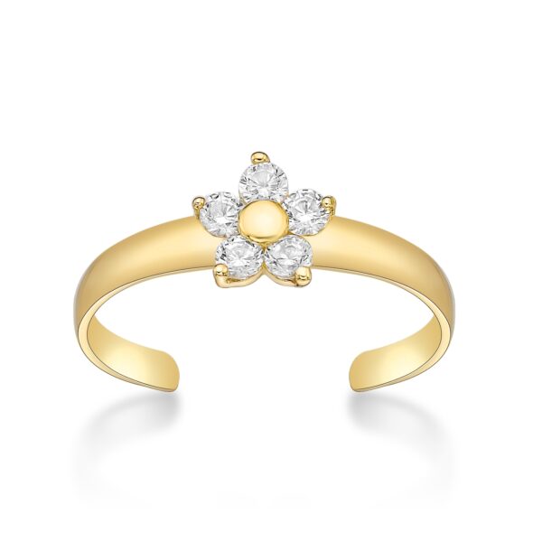 Lavari Jewelers Women's Flower Adjustable Toe Ring, 10K Yellow Gold, Cubic Zirconia, 6 MM Wide