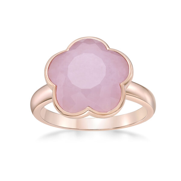Lavari Jewelers Women’s Pink Quartz Five Petal Flower Ring, 925 Sterling Silver
