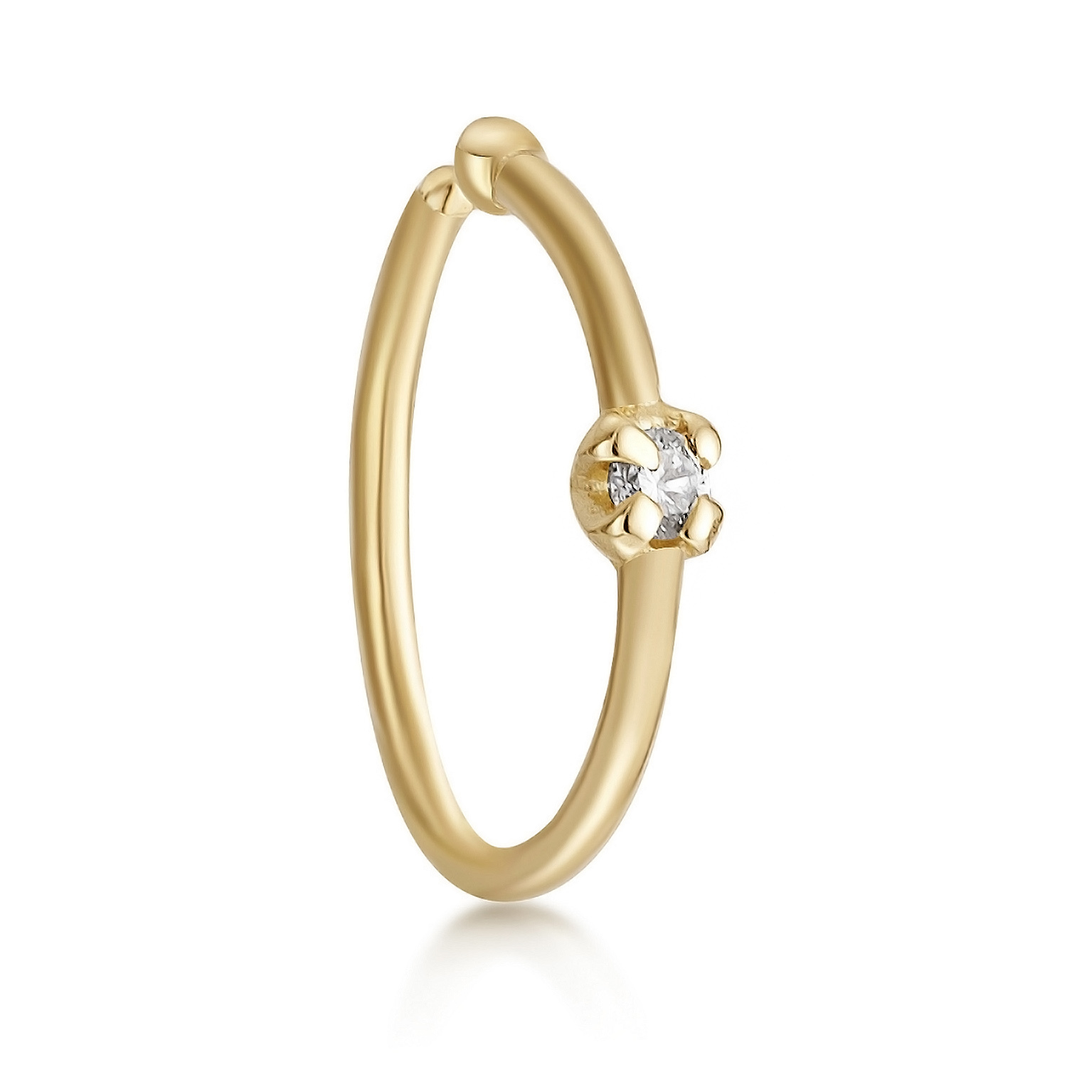 Women's Diamond Hoop Nose Ring, 14K Yellow Gold, .01 Carat, 22 Gauge, 1.3 MM | Lavari Jewelers