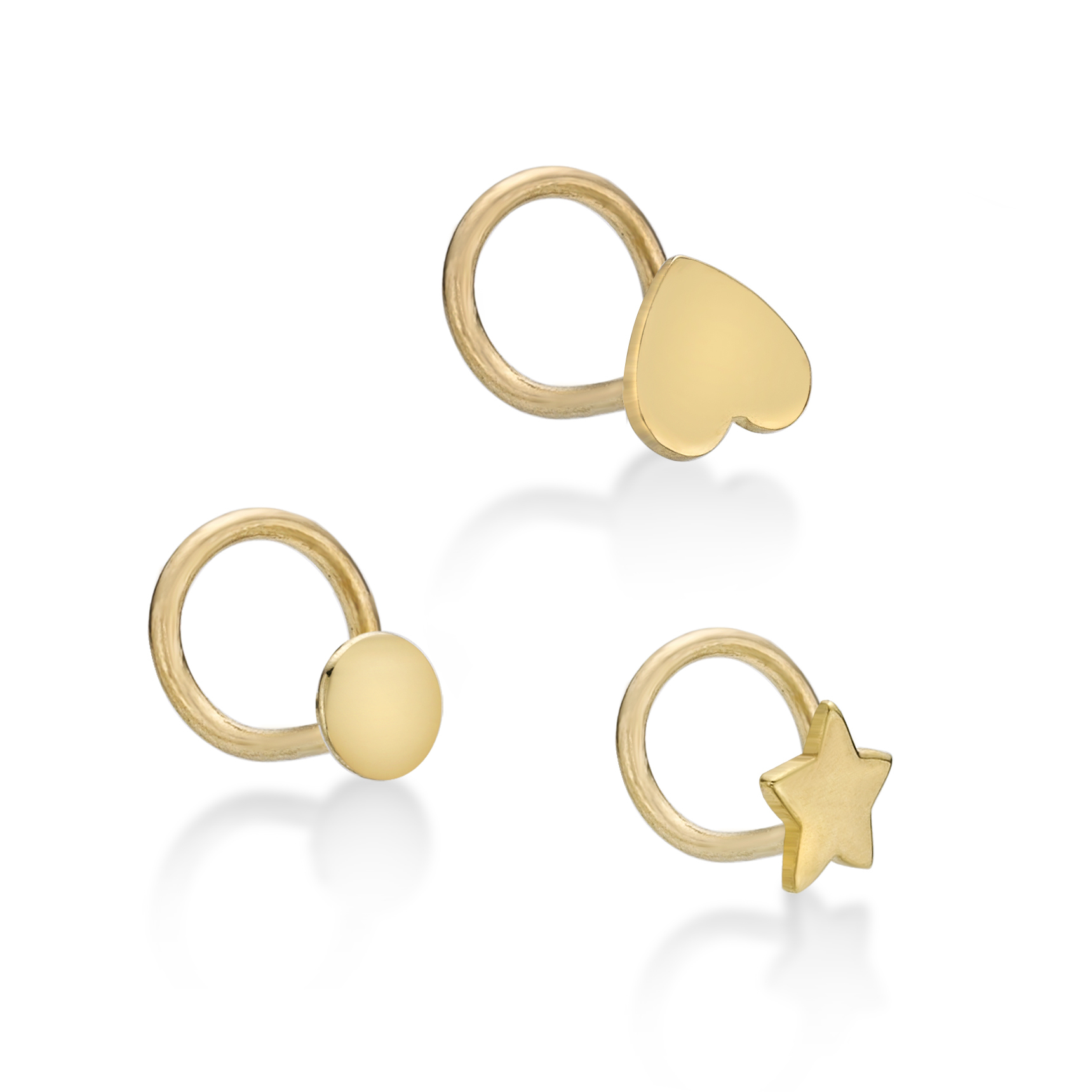 Lavari Jewelers Women's Star, Circle, Heart Curve Nose Ring Set, 10K Yellow Gold, 22 Gauge