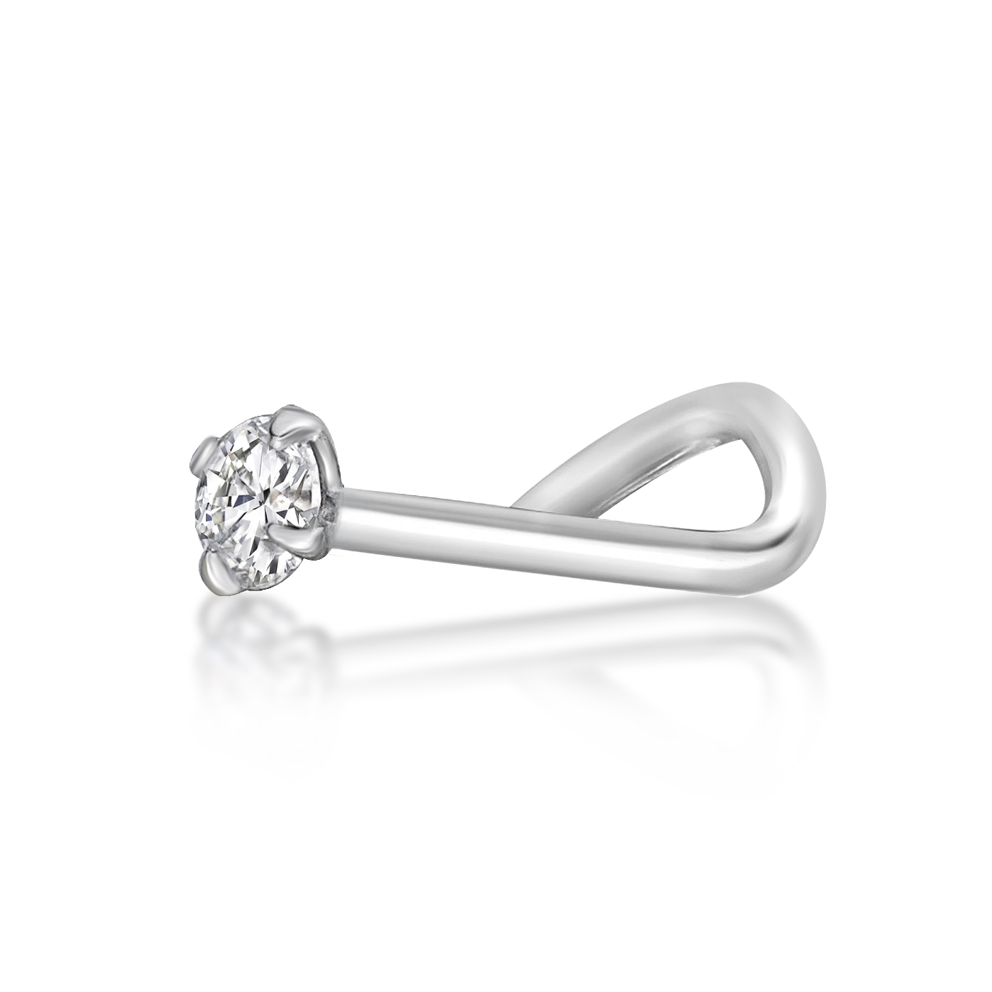 Women’s Curve Stud Nose Ring, 14K White Gold, 2 MM Cubic Zirconia, 22 Gauge | Lavari Jewelers