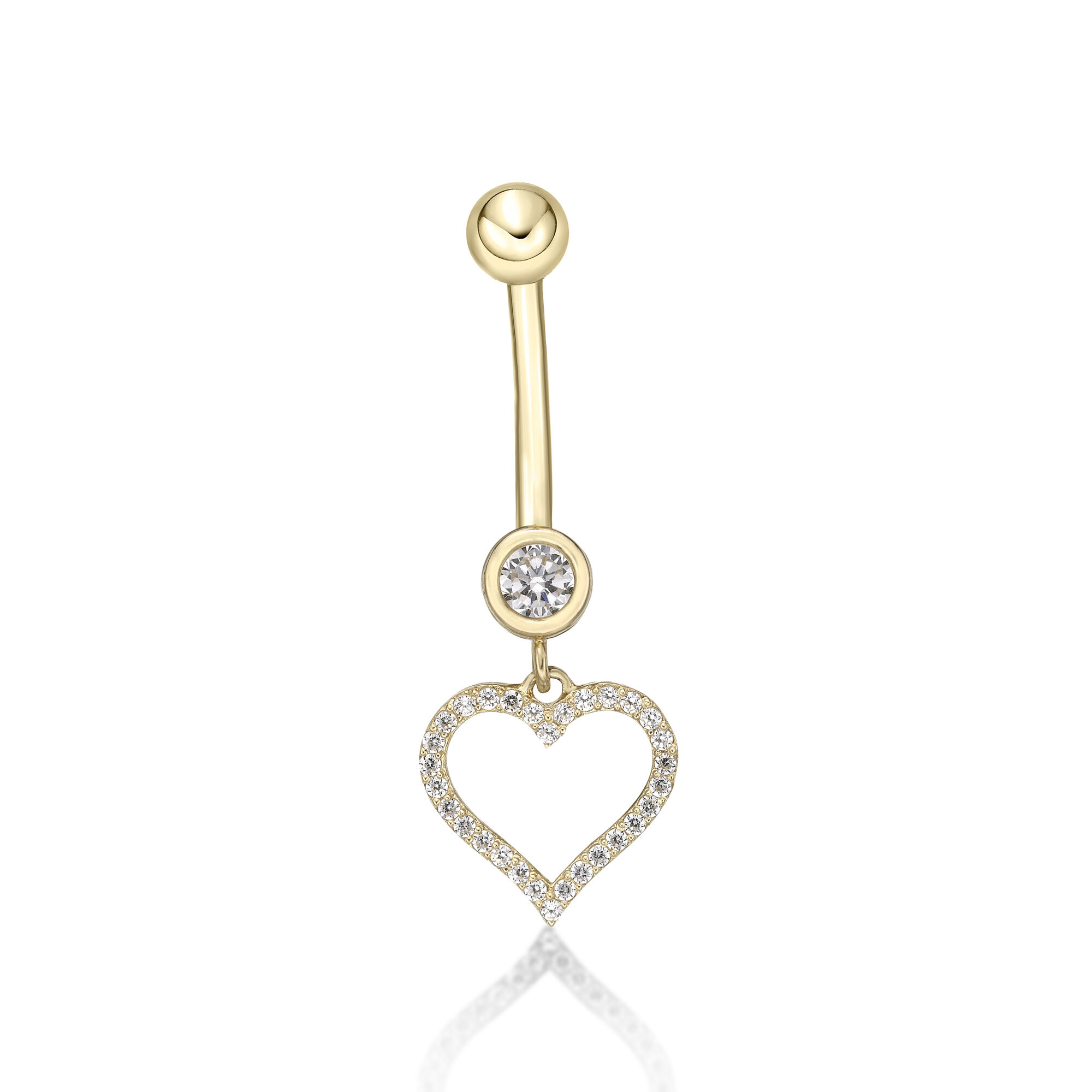 Women's Heart Belly Ring, 10K Yellow Gold, Cubic Zirconia, 16 Gauge, 12 MM | Lavari Jewelers