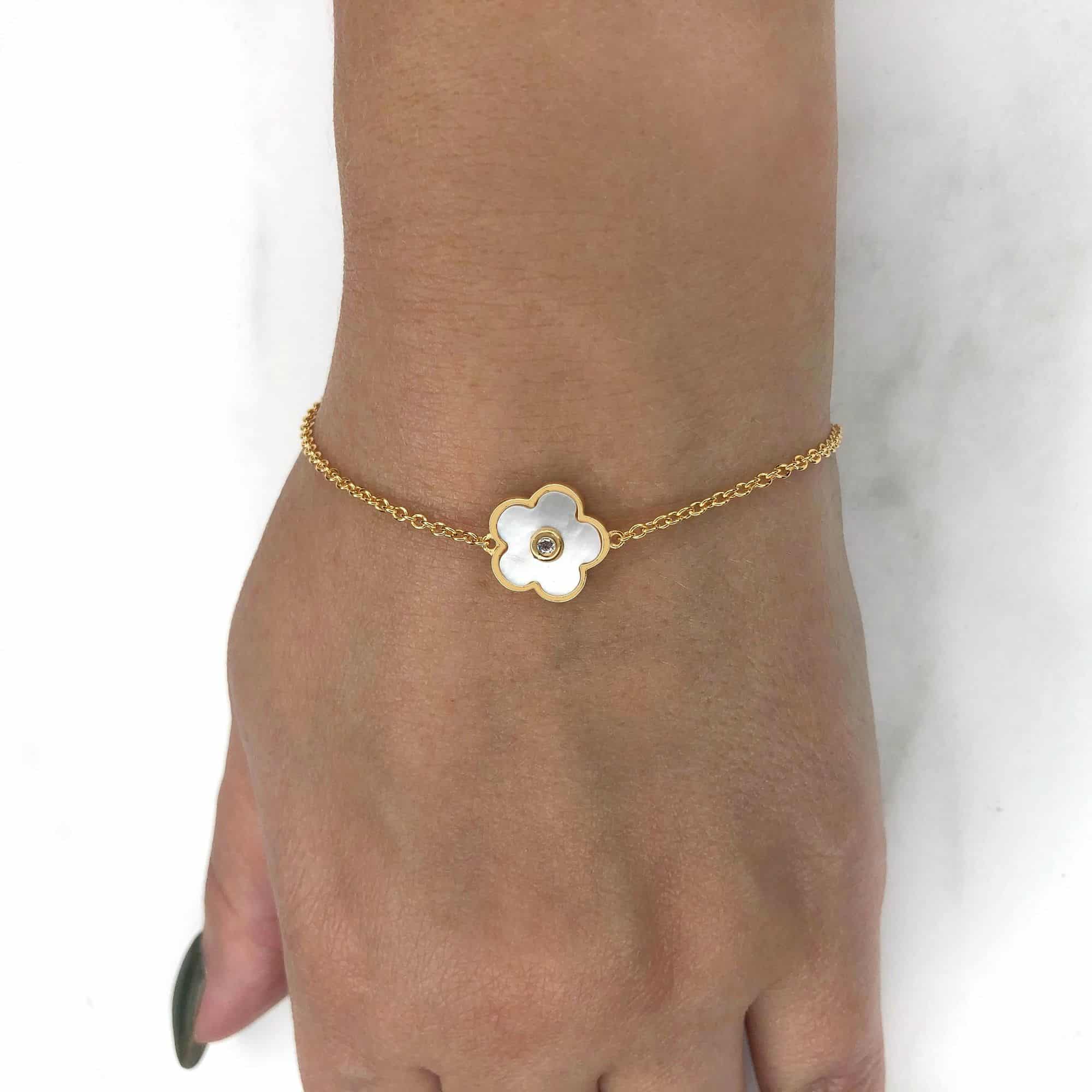 Silver, Cubic Zirconia & Gold Leaf Bracelet