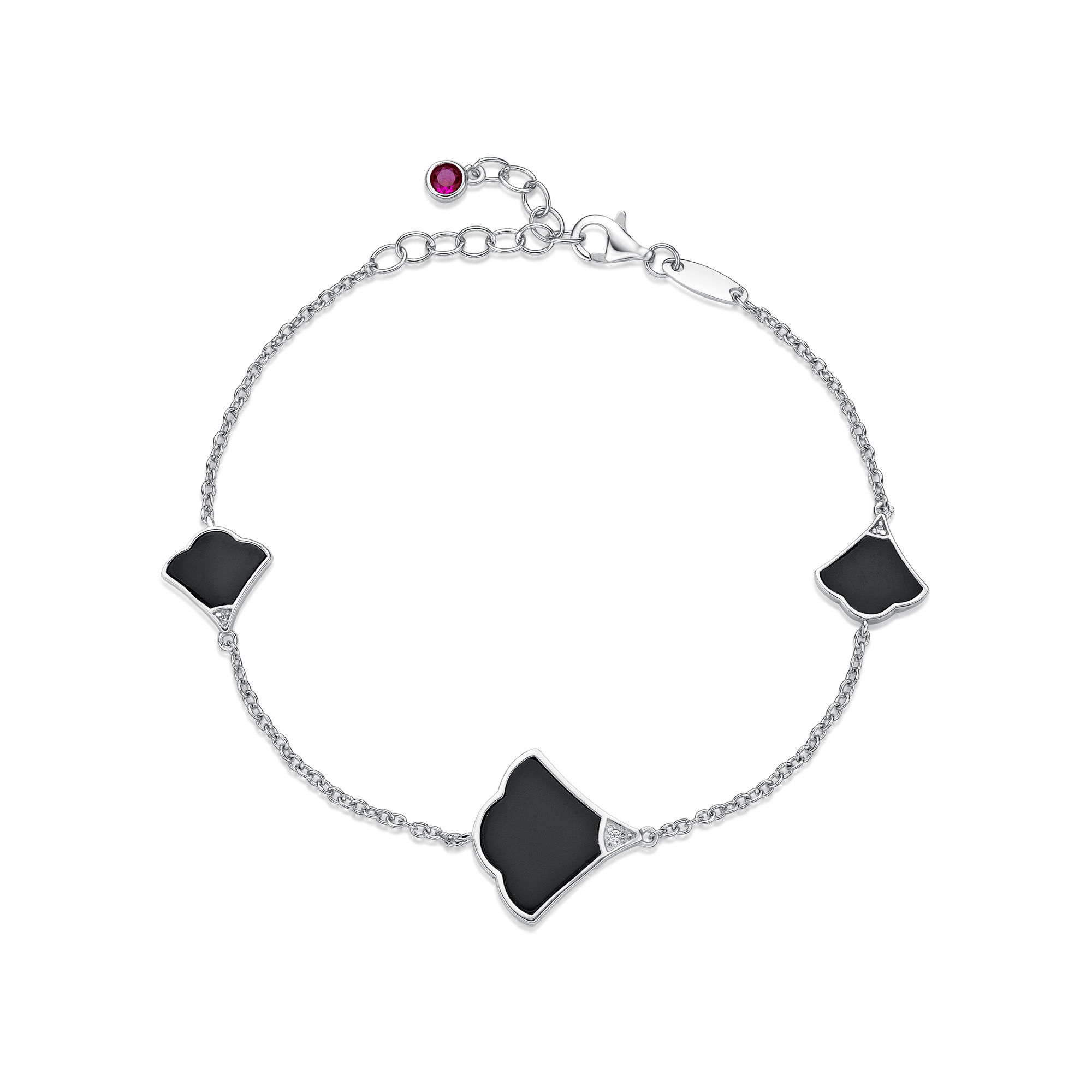 Women's Black Onyx Three Fan Bracelet with Lobster Clasp, 925 Sterling Silver, 8 Inches - Prima Donna | Lavari Jewelers