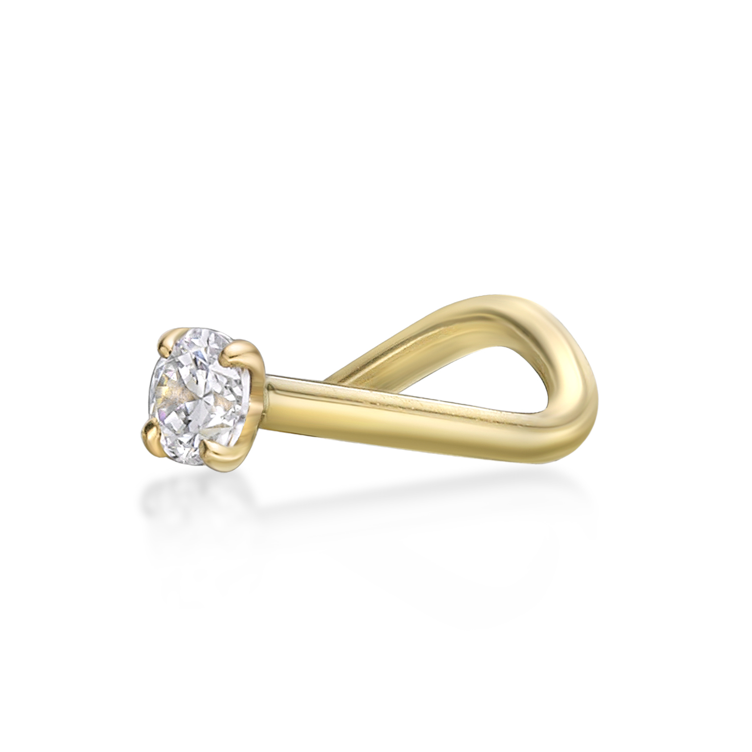 Women's Curved Screw Nose Ring, 14K Yellow Gold, 2 MM Cubic Zirconia, 20 Gauge  | Lavari Jewelers