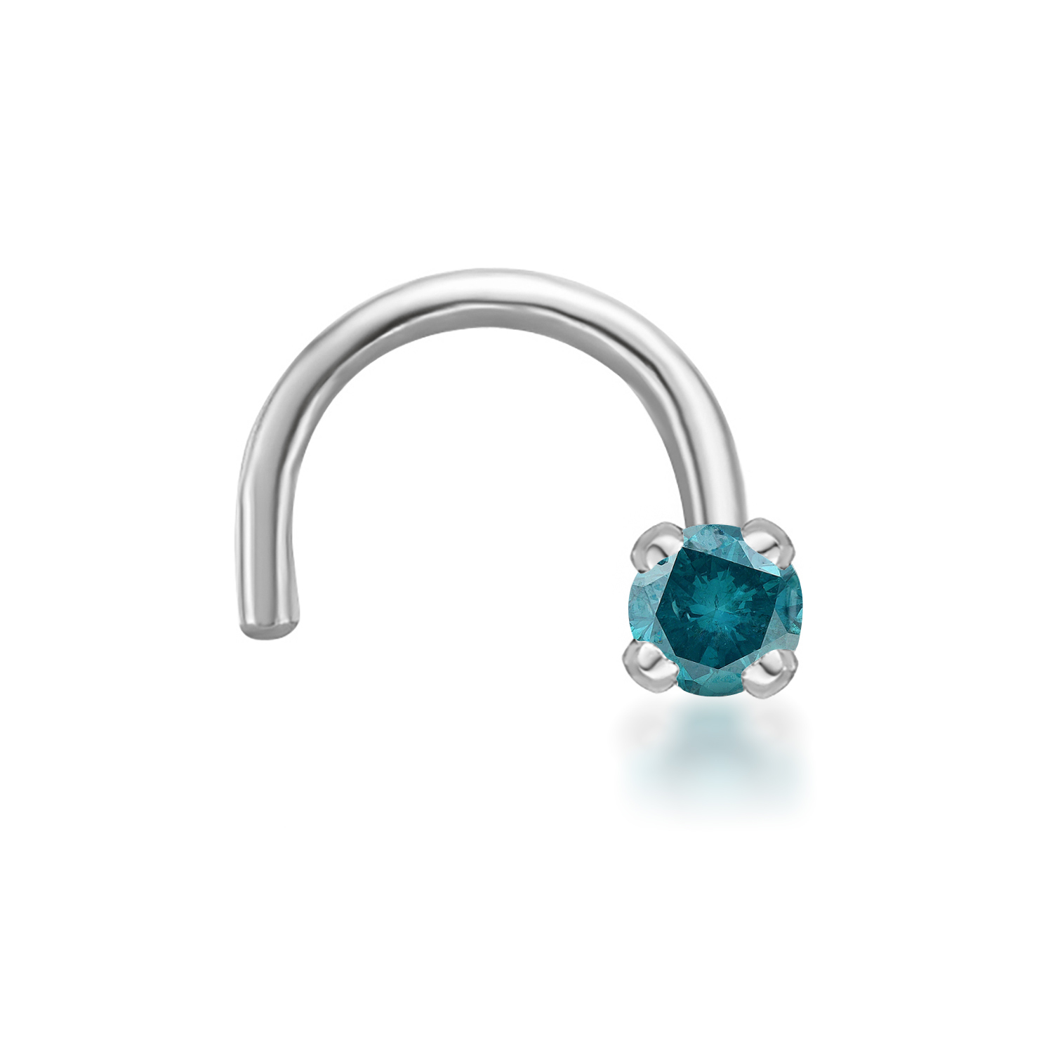 Lavari Jewelers Blue Diamond Curved Nose Screw, 14K White Gold, .01 Carat, 20 Gauge, 1.3 MM
