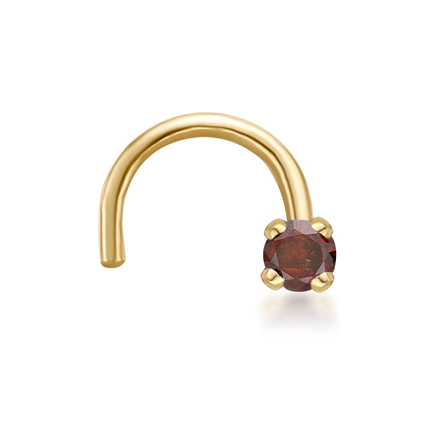 Lavari Jewelers Brown Diamond Curved Nose Screw, 14K Yellow Gold, .01 Carat, 20 Gauge, 1.3 MM