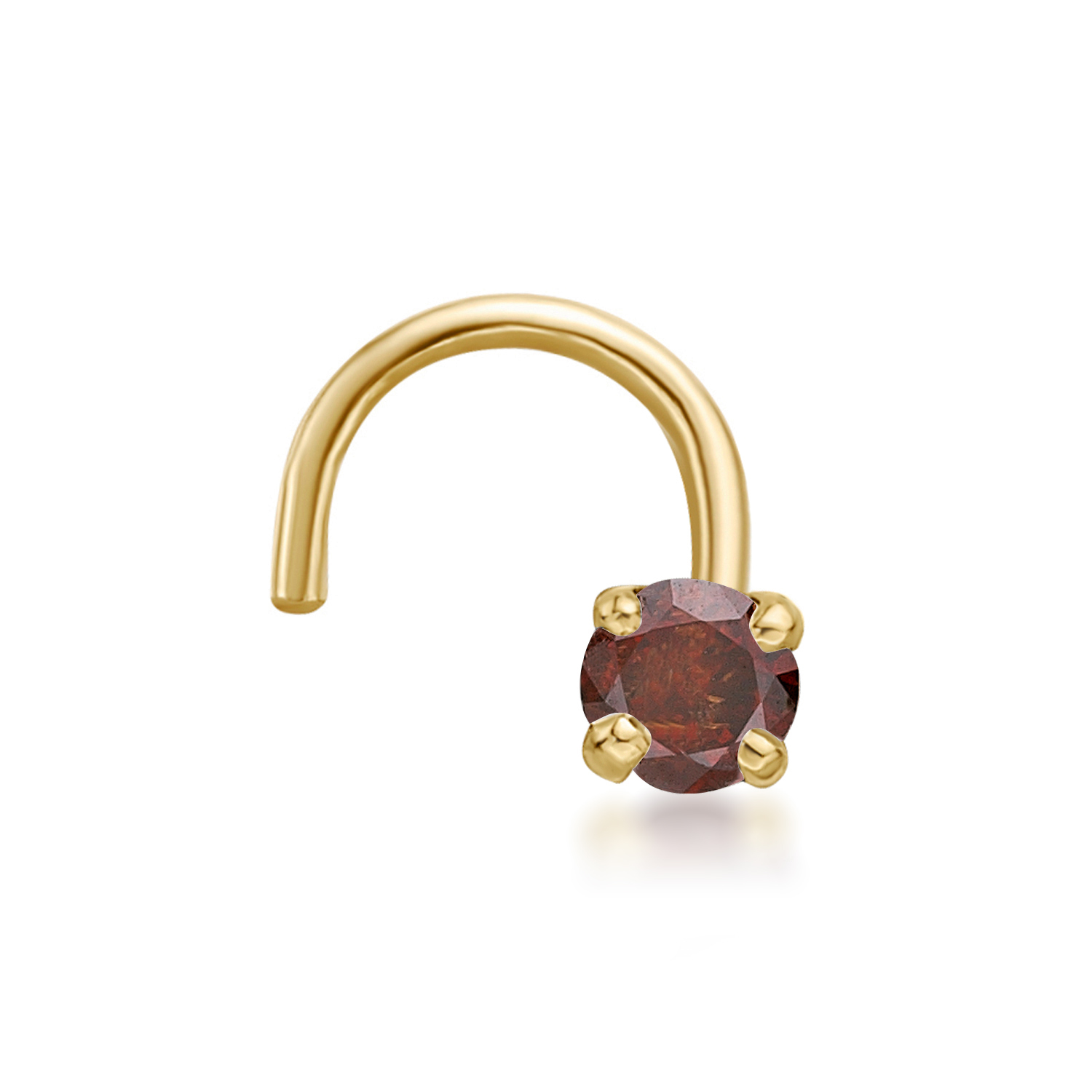 Lavari Jewelers Brown Diamond Curved Nose Screw, 14K Yellow Gold, .02 Carat, 20 Gauge, 1.7 MM