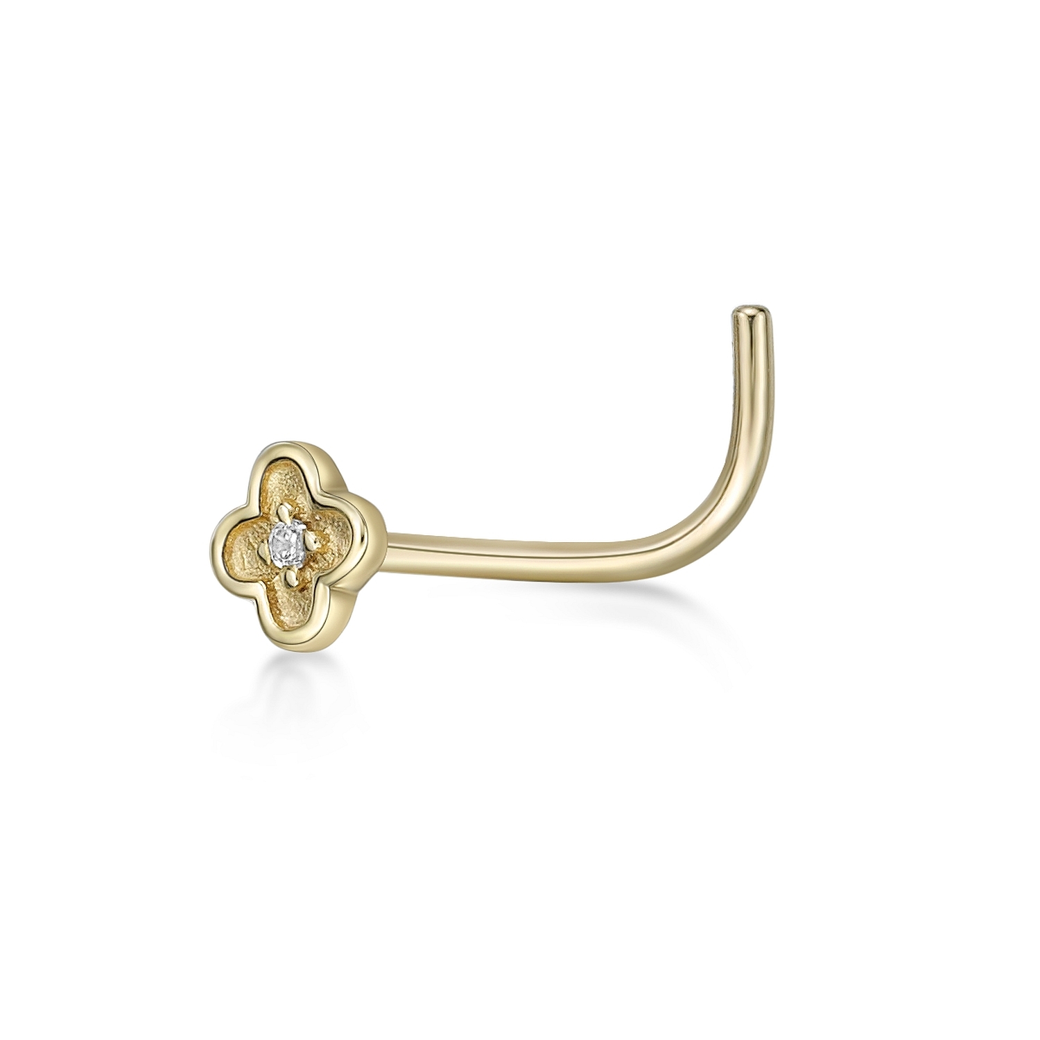 Lavari Jewelers Women's White Cubic Zirconia Curved Stud Flower Nose Ring, 10K Yellow Gold, 20 Gauge