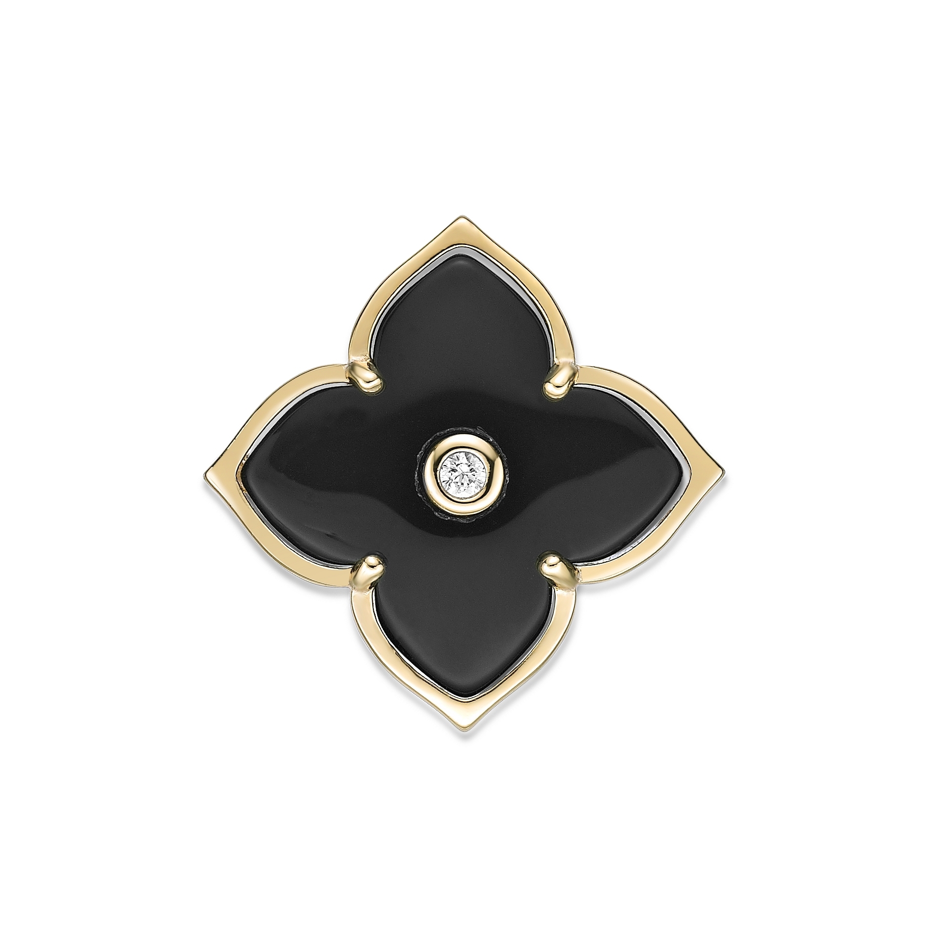 Lavari Jewelers Women’s Black Onyx Flower Ring, 925 Yellow Sterling Silver, Cubic Zirconia