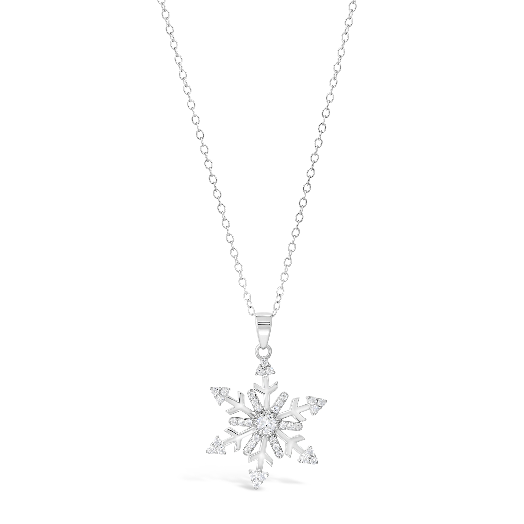 Women's Flurry Snowflake Pendant Necklace with Lobster Clasp, 925 Sterling Silver, Cubic Zirconia, 18" Chain | Lavari Jewelers