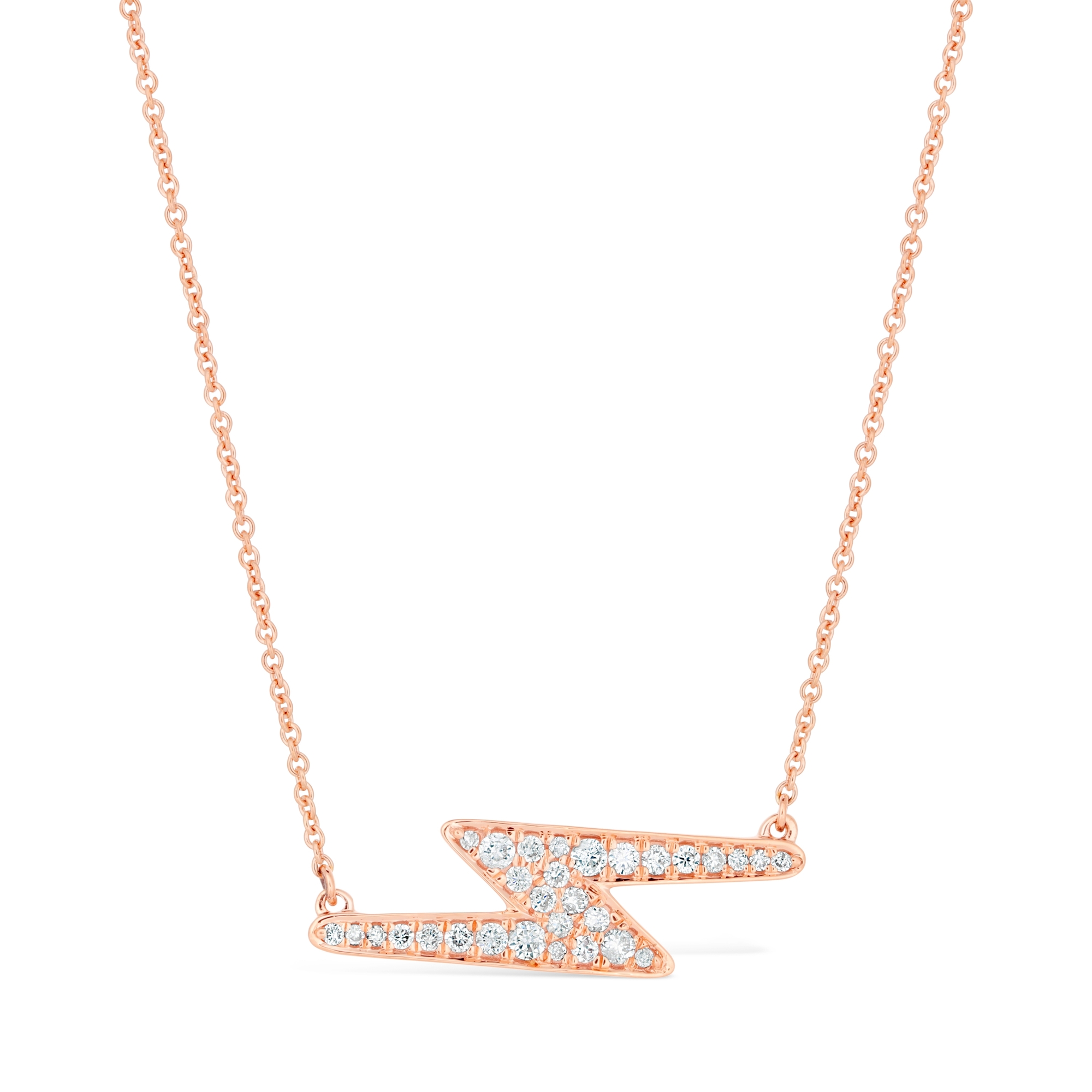 Lavari Jewelers Women's Lightning Bolt Diamond Necklace with Lobster Clasp, 14K Rose Gold, .25 Cttw, 18 Inch
