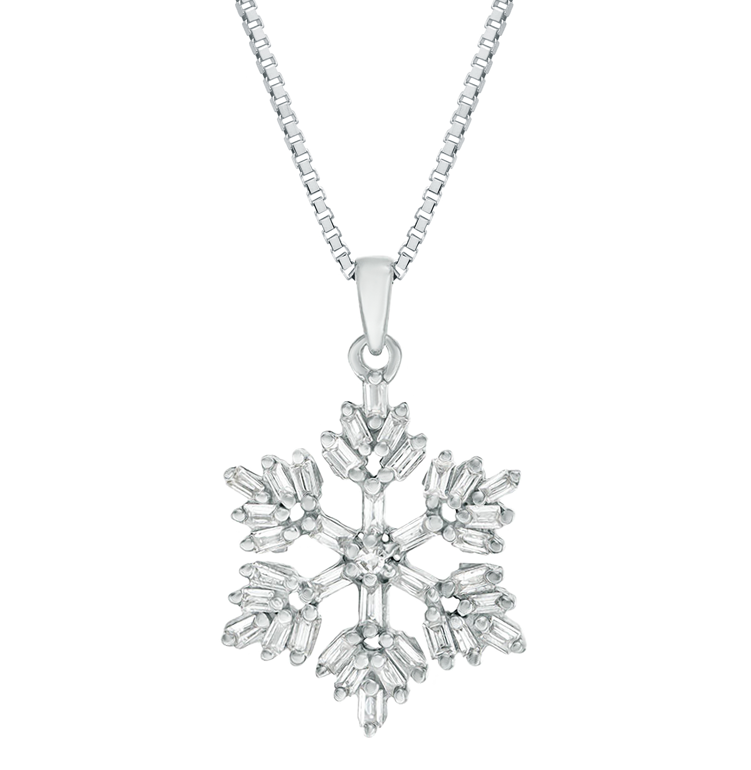 Women's Snowflake Pendant with Lobster Clasp, 925 Sterling Silver, .25 Cttw, 18 Inch Adjustable Chain  | Lavari Jewelers