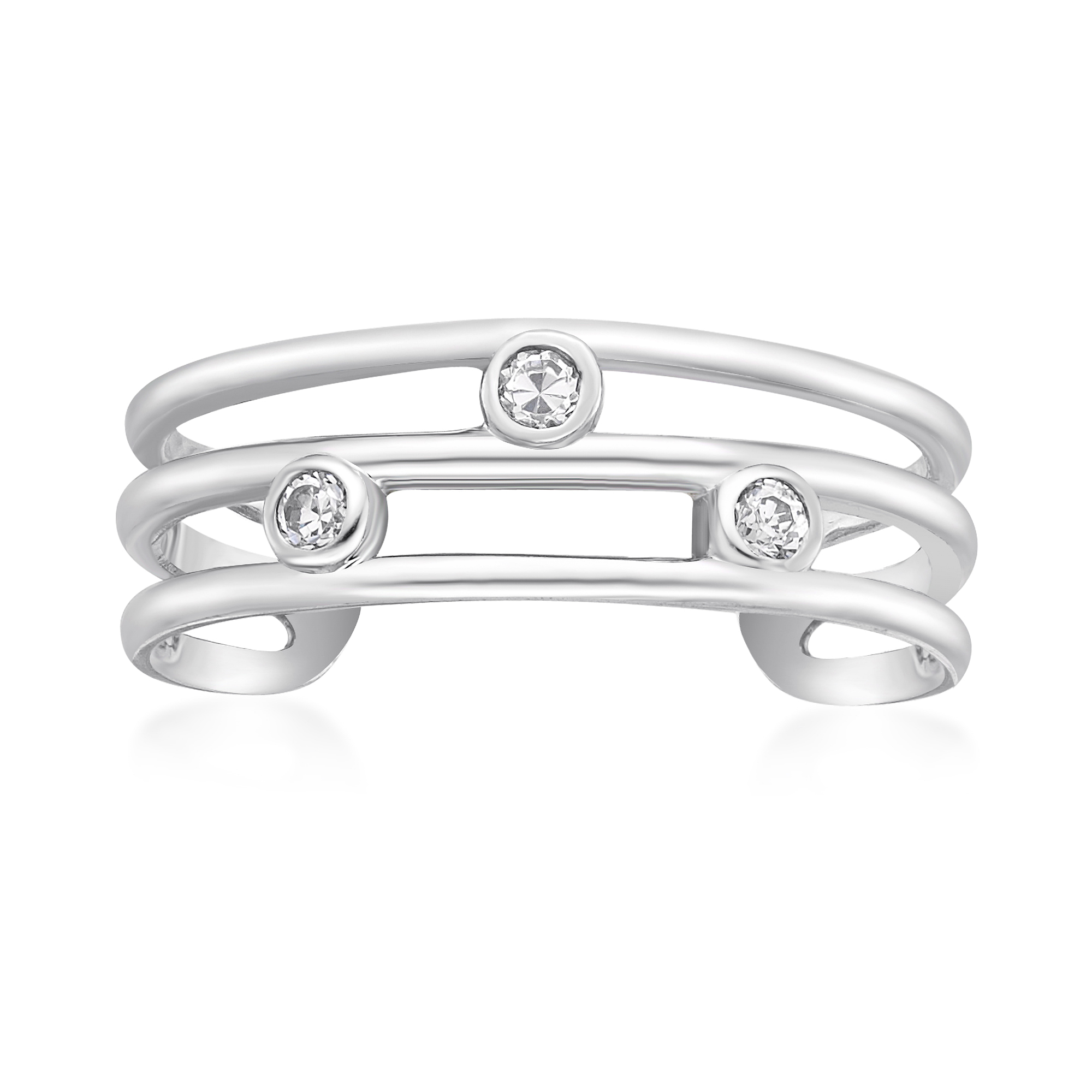 Women's Triple Band Toe Ring, 10K White Gold, Cubic Zirconia, 5 MM | Lavari Jewelers