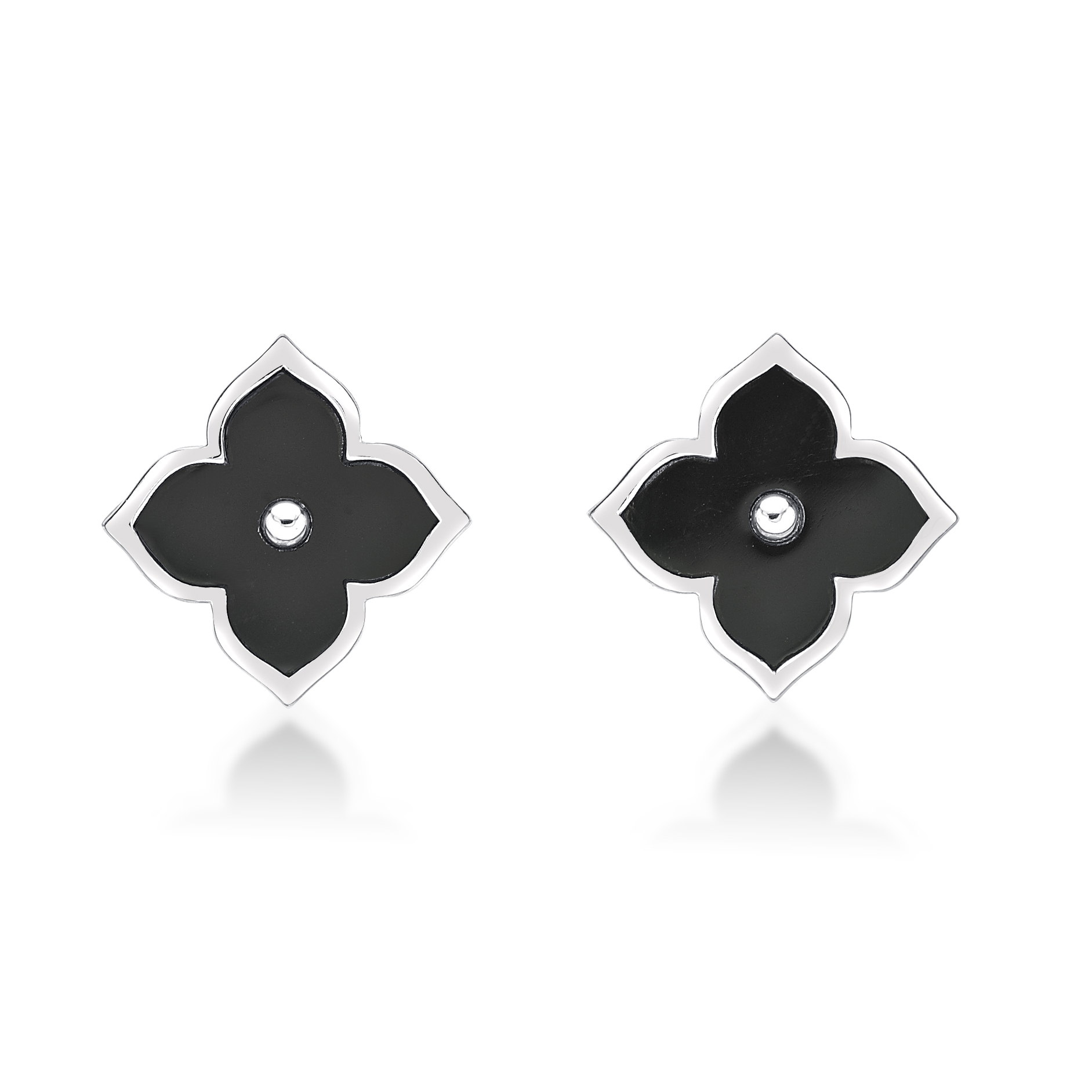 Women's Black Onyx Flower Stud Earrings in 925 Sterling Silver with Cubic Zirconia | Lavari Jewelers