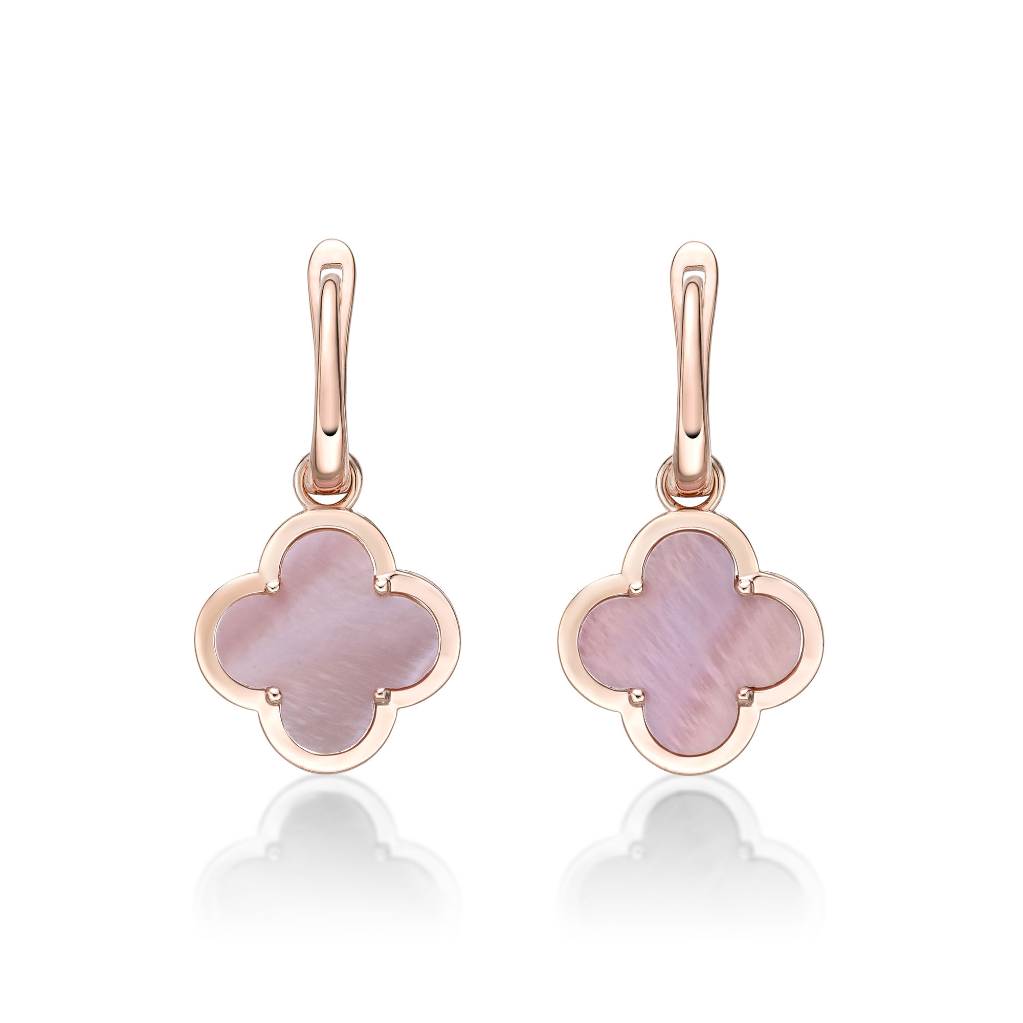 Lavari Jewelers Women's Mother of Pearl Flower Drop Earrings with Rose Gold Plating and Hinged Post, 925 Sterling Silver